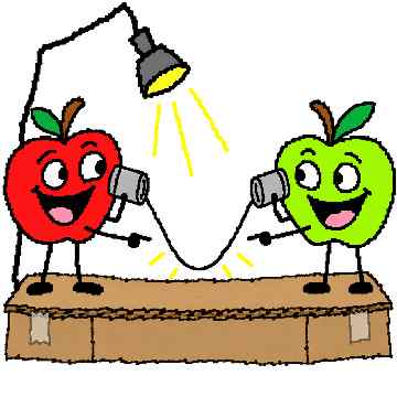 The apples present a sagging string on a cardboard keynote stage